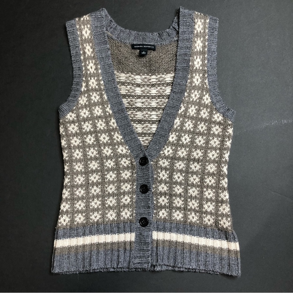 Banana Republic Sweater Vest Gray Knit Women’s S Button Up